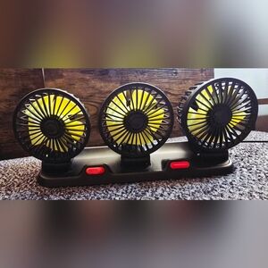 Triple Car Fan Dashboard Mount 12V Plug 360° Adjustable 3 Speed Cooling Fan